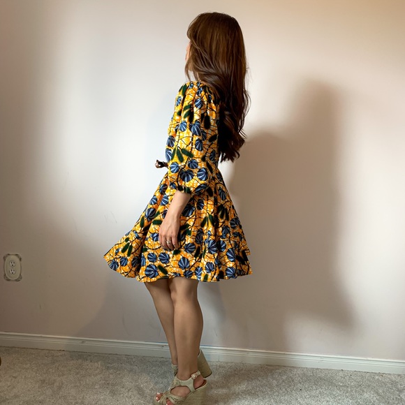 ORANGE MINI FLORAL DRESS PRINTS PATTERN POCKETS SIDE small - Picture 7 of 8